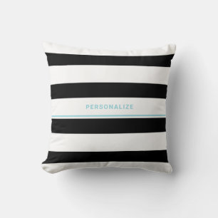 Trendy Bold Black White Stripes en Turquoise Name Kussen