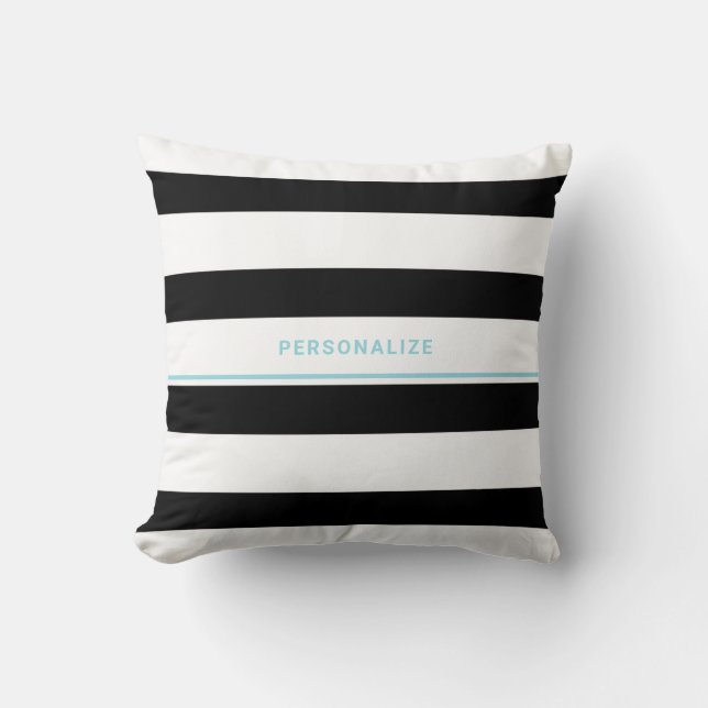 Trendy Bold Black White Stripes en Turquoise Name Kussen (Voorkant)