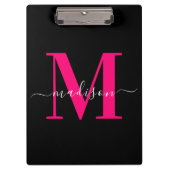 Trendy Bold Hot Roze & Zwart Monogram Girly Klembord (Voorkant)