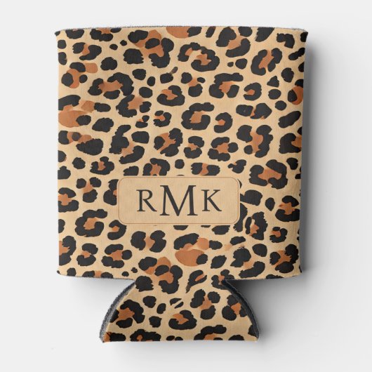 Trendy Bold Leopard Print Aangepast 3 Letter Monog Blikjeskoeler (Voorkant)