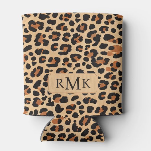 Trendy Bold Leopard Print Aangepast 3 Letter Monog Blikjeskoeler (Achterkant)