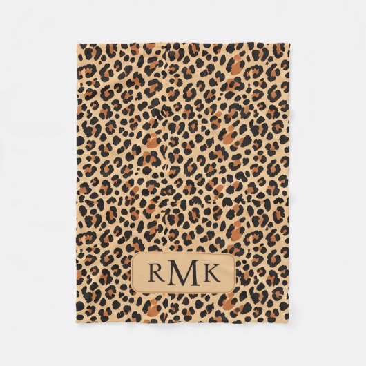 Trendy Bold Leopard Print Aangepast 3 Letter Monog Fleece Deken (Voorkant)