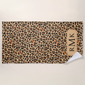Trendy Bold Leopard Print Aangepast 3 Letter Monog Strandlaken (Voorkant)
