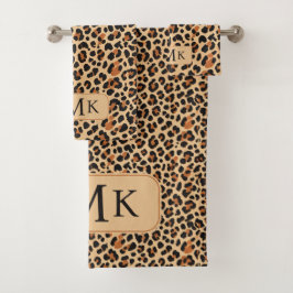Trendy Bold Leopard Print Aangepast Monogram Bad Handdoek