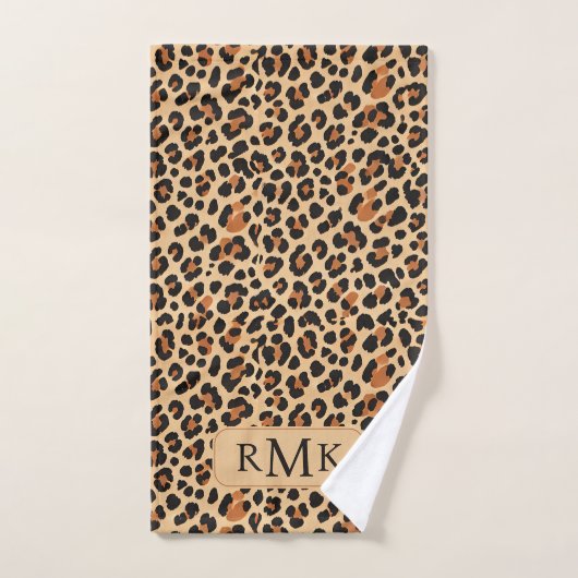 Trendy Bold Leopard Print Aangepast Monogram Bad Handdoek (Handdoek)