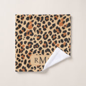 Trendy Bold Leopard Print Aangepast Monogram Bad Handdoek (Wasdoekje)