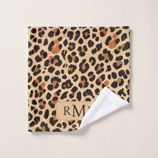 Trendy Bold Leopard Print Aangepast Monogram Bad Handdoek (Wasdoekje)