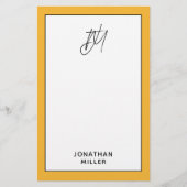 Trendy Bold Mustard Yellow Monogram Briefpapier (Voorkant)