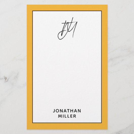 Trendy Bold Mustard Yellow Monogram Briefpapier (Voorkant)