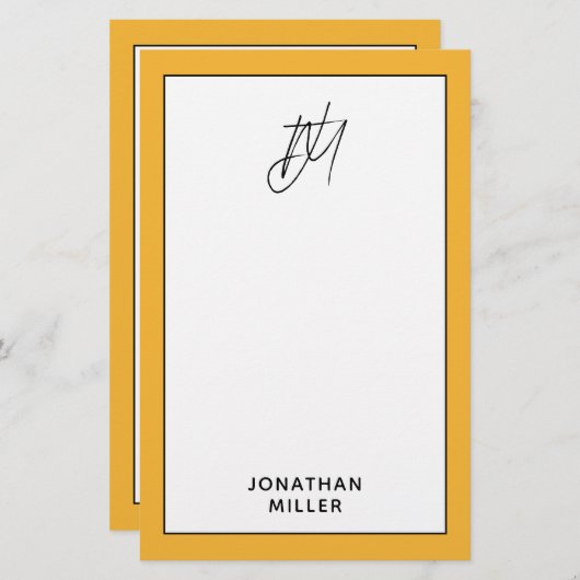 Trendy Bold Mustard Yellow Monogram Briefpapier (Voorkant / Achterkant)