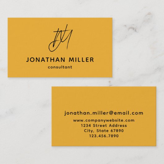 Trendy Bold Mustard Yellow Monogram Visitekaartje (Voorkant / Achterkant)