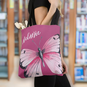 Trendy Bold Pink Butterfly Tote Bag