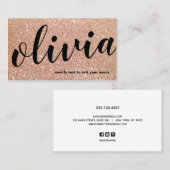 Trendy Bold Roos Gold Glitter Script Kalligrafie Visitekaartje (Voorkant / Achterkant)