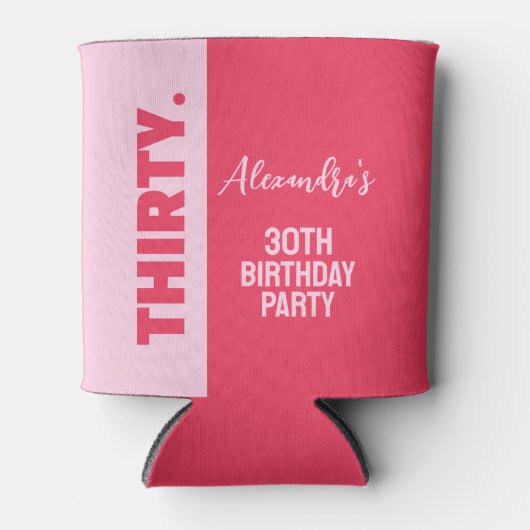 Trendy Bold Roze en Rode Girly 30e verjaardag Blikjeskoeler (Voorkant)