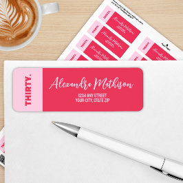 Trendy Bold Roze en Rode Girly 30e verjaardag Etiket