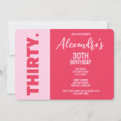 Trendy Bold Roze en Rode Girly 30e verjaardag Kaart (Voorkant)