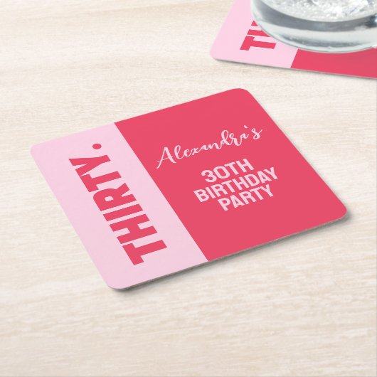 Trendy Bold Roze en Rode Girly 30e verjaardag Kartonnen Onderzetters (Schuin)