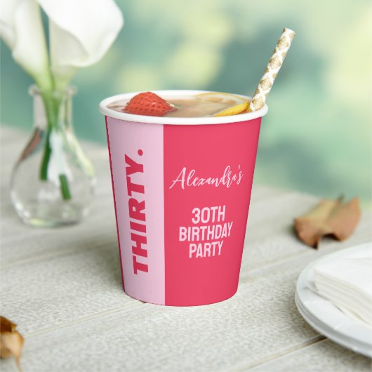 Trendy Bold Roze en Rode Girly 30e verjaardag Papieren Bekers (Insitu)