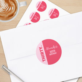 Trendy Bold Roze en Rode Girly 30e verjaardag Ronde Sticker