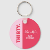 Trendy Bold Roze en Rode Girly 30e verjaardag Sleutelhanger (Achterkant)