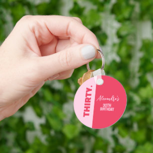 Trendy Bold Roze en Rode Girly 30e verjaardag Sleutelhanger