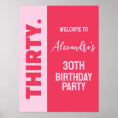 Trendy Bold Roze en Rode Girly 30e Verjaardag Teke Poster (Voorkant)