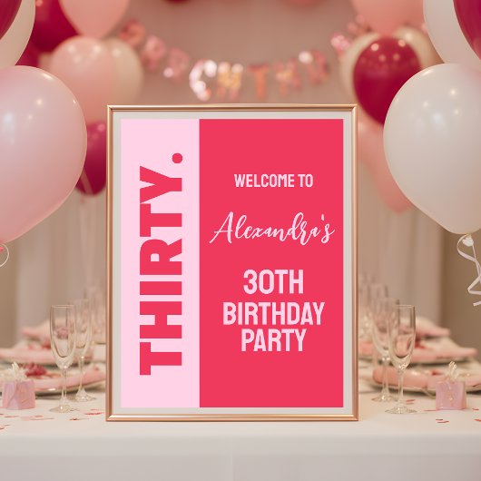 Trendy Bold Roze en Rode Girly 30e Verjaardag Teke Poster