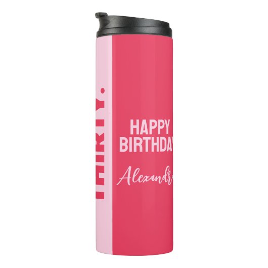 Trendy Bold Roze en Rode Girly 30e verjaardag Thermosbeker (Geroteerd rechts)