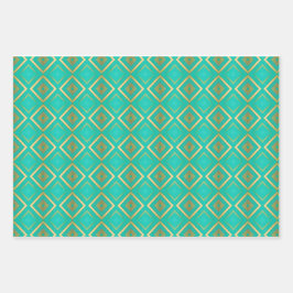Trendy Bold Turquoise Blauw en Gouden Print Inpakpapier Vel