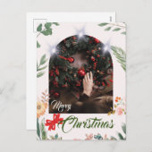 Trendy boog foto typografie vrolijk kerstfeest feestdagenkaart (Voorkant / Achterkant)