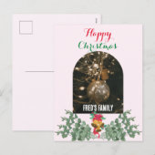 Trendy boog foto vrolijk kerst gebladerte roze feestdagenkaart (Voorkant / Achterkant)