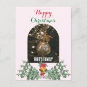 Trendy boog foto vrolijk kerst gebladerte roze feestdagenkaart (Voorkant)