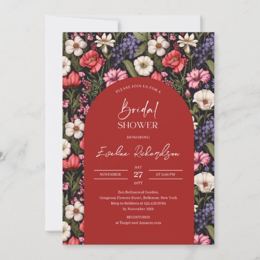 Trendy boog waterverf kleurrijke wilde bloemen kaart (Voorkant)