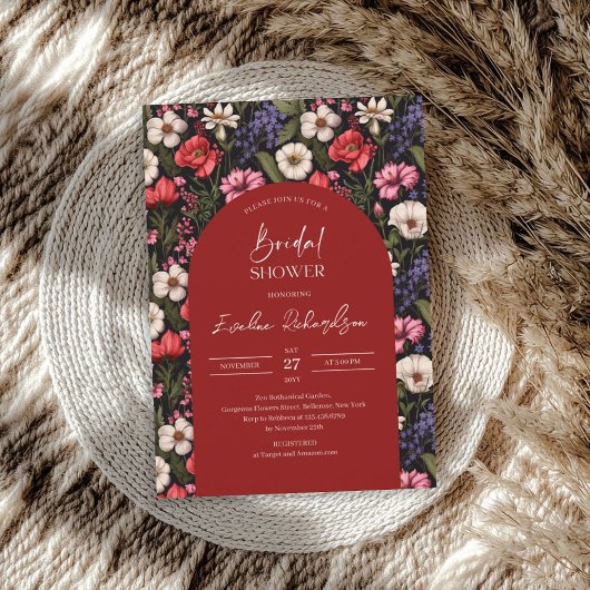 Trendy boog waterverf kleurrijke wilde bloemen kaart