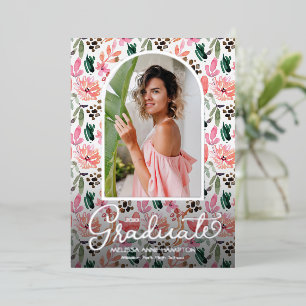 Trendy boogfoto op bloemenverjaardagsfeestje folie uitnodiging