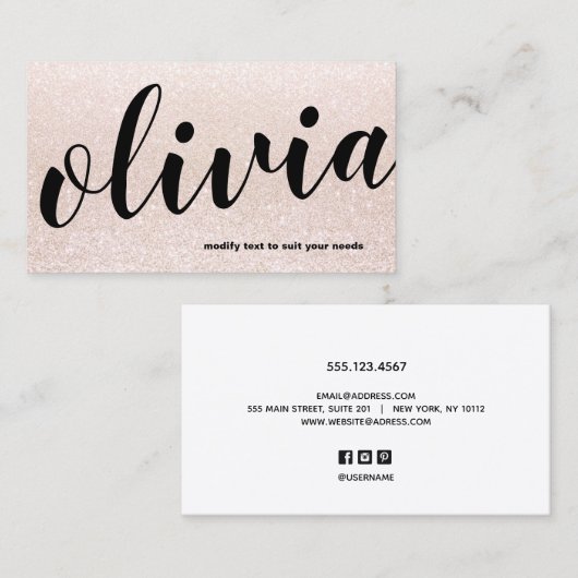 Trendy Bord Roze Glitter Script Kalligrafie Salon Visitekaartje (Voorkant / Achterkant)