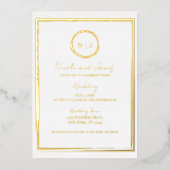 Trendy Border Gold Modern Glam Wedding Foto Folie Uitnodiging (Voorkant)