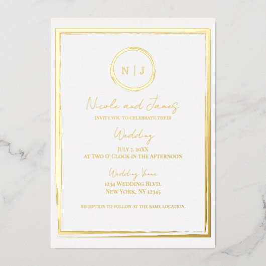 Trendy Border Gold Modern Glam Wedding Foto Folie Uitnodiging (Voorkant)