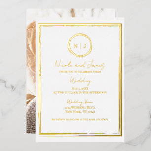 Trendy Border Goud Moderne Glam Bruiloftsfoto Folie Uitnodiging