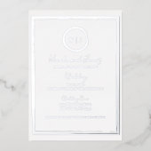 Trendy Border Silver Modern Glam Wedding Photo Folie Uitnodiging (Voorkant)