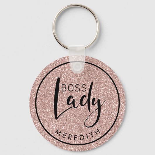 Trendy Boss Lady Blush Pink Glitter Gepersonalisee Sleutelhanger (Voorkant)