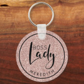 Trendy Boss Lady Blush Pink Glitter Gepersonalisee Sleutelhanger (Voorkant)