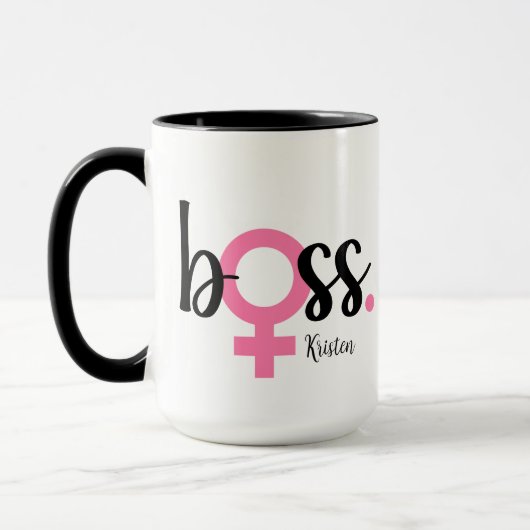 Trendy Boss Lady Mok Modern Typografie Roze Zwart (Links)