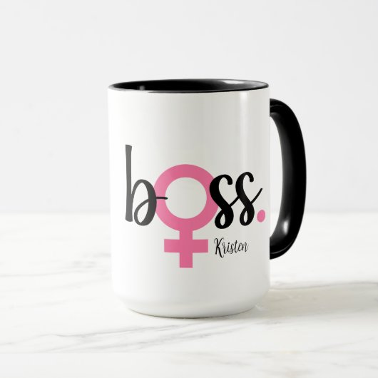 Trendy Boss Lady Mok Modern Typografie Roze Zwart (Voorkant rechts)