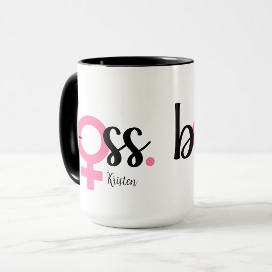 Trendy Boss Lady Mok Modern Typografie Roze Zwart (Voorkant links)