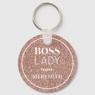 Trendy Boss Lady Roos Gold Glitter - Gepersonalise Sleutelhanger