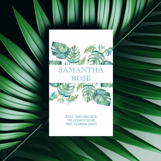 Trendy Botanische Monstera Palm Leaves Coastal Visitekaartje
