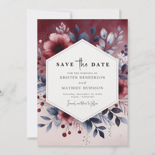 Trendy Bourgondische bruiloft Save The Date (Voorkant)