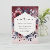 Trendy Bourgondische bruiloft Save The Date (Staand voorkant)