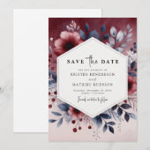 Trendy Bourgondische bruiloft Save The Date (Voorkant / Achterkant)
